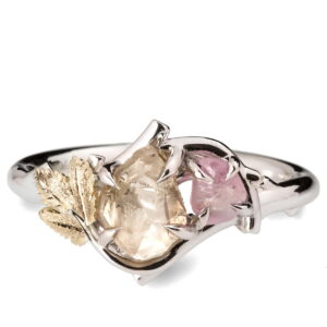 Vine Leaf Raw Diamond and Sapphire Cluster Twig Engagement Ring Yellow Gold Catalogue