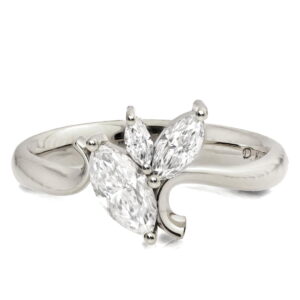 Platinum Wave Engagement Ring Set with 3 Marquise Diamond Cluster Catalogue