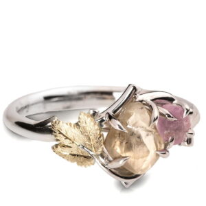 Vine Leaf Raw Diamond and Sapphire Cluster Twig Engagement Ring Yellow Gold Catalogue