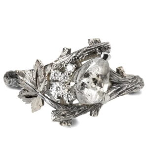 White Gold Twig and Maple Leaf Raw Diamond Cluster Engagement Ring Catalogue