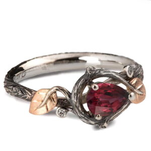 Platinum and Rose Gold Twig and Leaves Engagement Ring and Ruby Catalogue