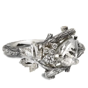 White Gold Twig and Maple Leaf Raw Diamond Cluster Engagement Ring Catalogue