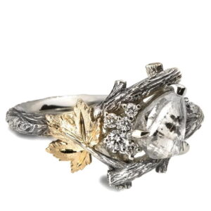 Gold Twig and Maple Leaf Raw Diamond Cluster Engagement Ring Catalogue