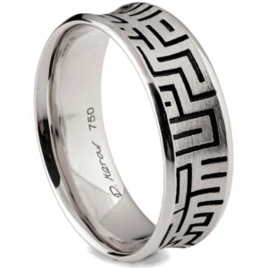 Textured Black and White Gold Maze Wedding Band Catalogue