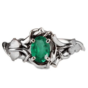 Black and White Gold Vines and Leaves Emerald Engagament Ring Catalogue