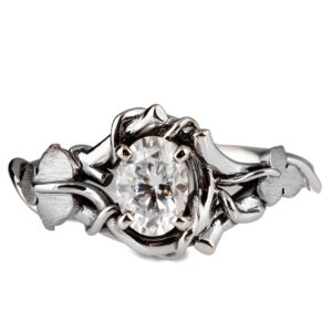 Black & White Gold Vines and Leaves Oval Moissanite Engagament Ring Catalogue
