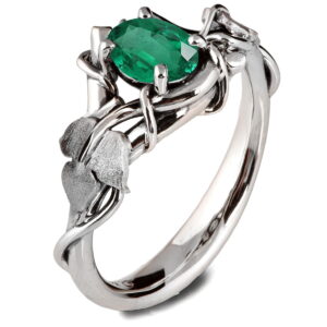 Black and White Gold Vines and Leaves Emerald Engagament Ring Catalogue