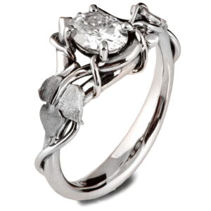 Black & White Gold Vines and Leaves Oval Moissanite Engagament Ring Catalogue