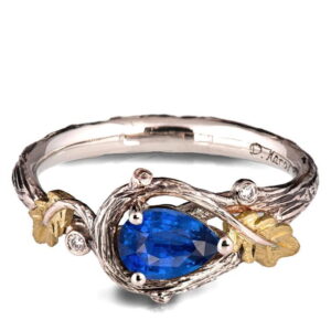 Oak Leaves Pear Cut Sapphire Engagement Ring