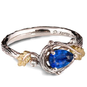 Oak Leaves Pear Cut Sapphire Engagement Ring Engagement Rings