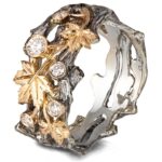 Maple Leaves Diamonds Wedding Band