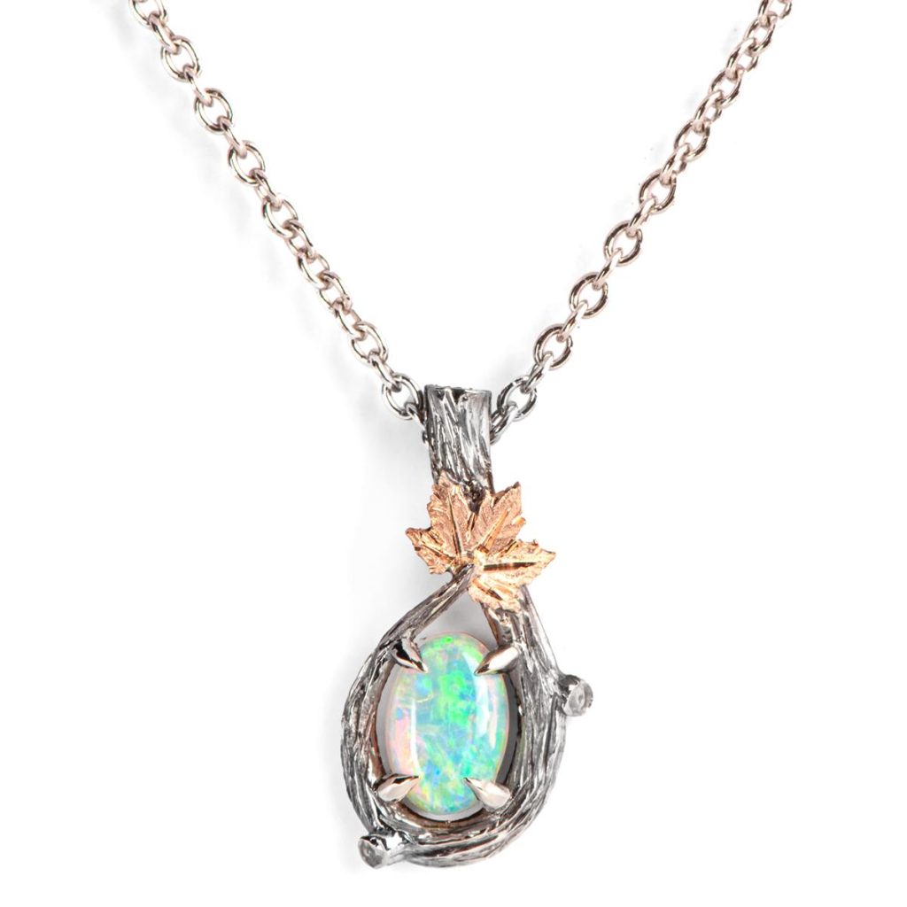 Maple Leaf Oval Opal Pendant