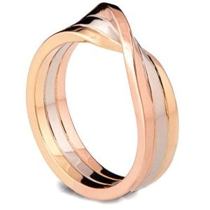 Tricolor Twisted Mobius Wedding Band - 14K White Gold & Two Toned Gold