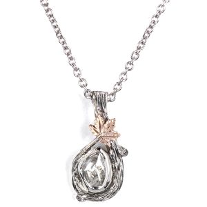 Black Twig and Maple Leaf Raw Diamond Pendant