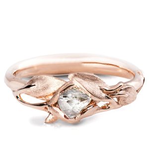 Raw Diamond Leaves Engagement Ring Rose Gold 6