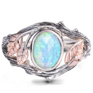 Twig and Leaf Opal Engagement Ring Rose Gold 8