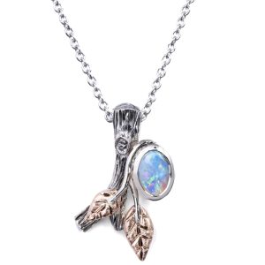 Twig and Leaf Opal Pendant Rose Gold