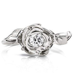 Rose Engagement Ring #4 Platinum and Moissanite