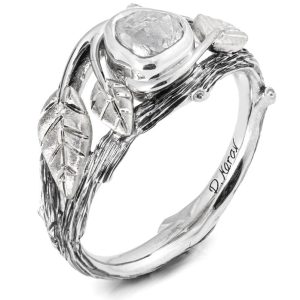 Raw Diamond Twig Engagement Ring Platinum 8
