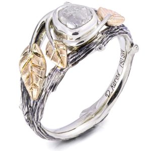 Raw Diamond Twig Engagement Ring Yellow Gold 8
