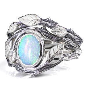 Twig and Leaf Opal Bridal Set Platinum 8