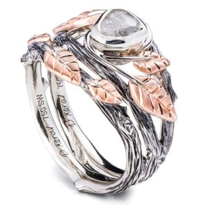 Raw Diamond Twig Bridal Set Rose Gold 8