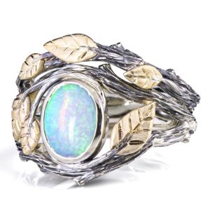 Twig and Leaf Opal Bridal Set Yellow Gold 8