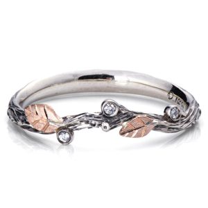 Twig and Leaf Wedding Ring with Diamonds