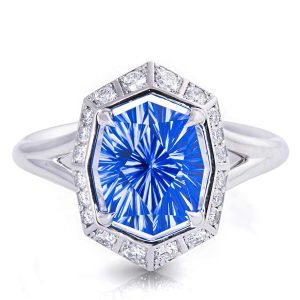 Unique Cut Cobalt Blue Spinel Engagement Ring