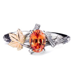 Orange Sapphire Maple Leaf Ring