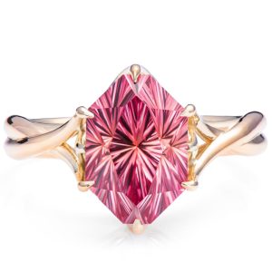 Unique Cut Hexagon Padparadscha Sapphire Engagement Ring