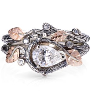 Twig and Leaves Pear Cut Diamond Bridal Set