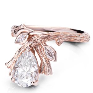 Large Pear Diamond Twig Chevron Engagement Ring