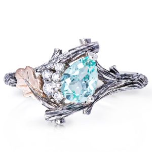 Pear Mint Sapphire Oak Leaf Engagement Ring