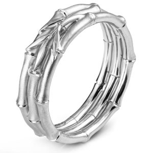 6mm Wide Tricolor Bamboo Wedding Band - 14K White Gold