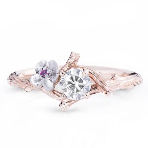 Sakura Flower Diamond Ring with Pink Sapphire