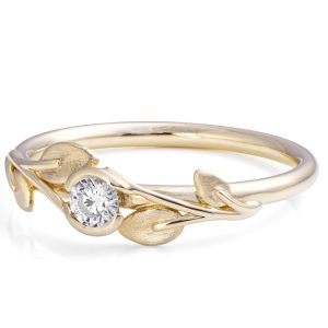 Leaves Engagement Ring #14 Yellow Gold and Diamond